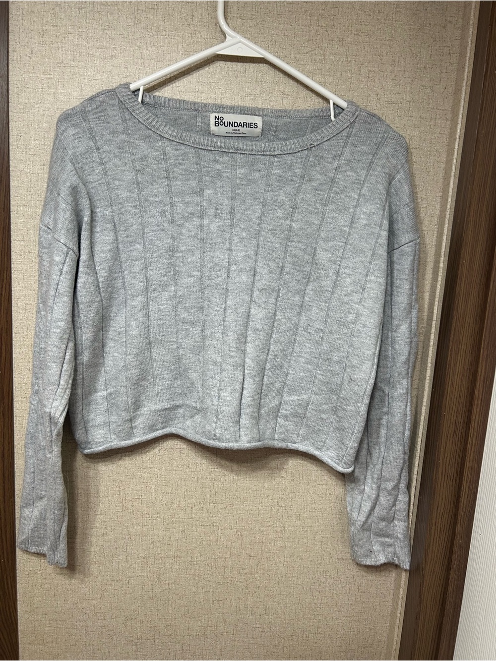 No Boundaries Gray Ribbed Cropped Sweater Top